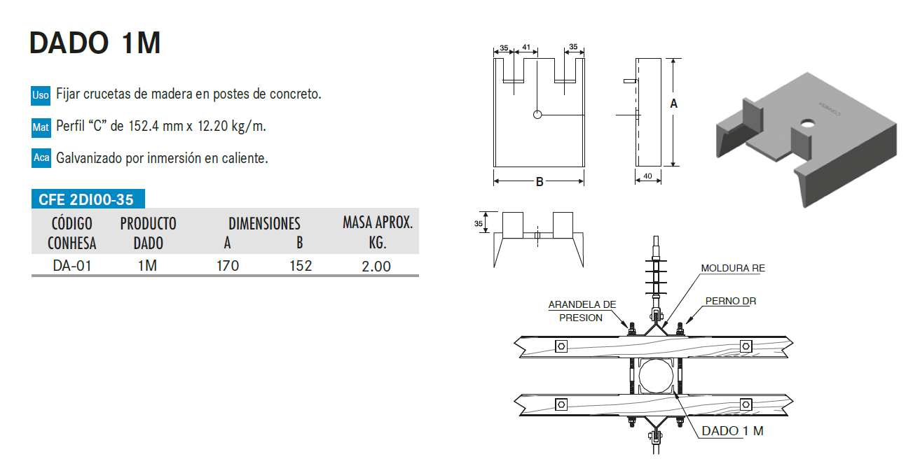 Dado para poste de madera 1M