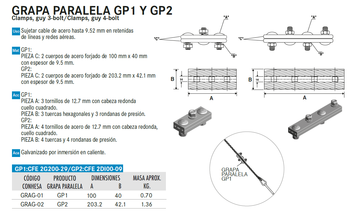Grapa paralela (3 tornillos) GP1