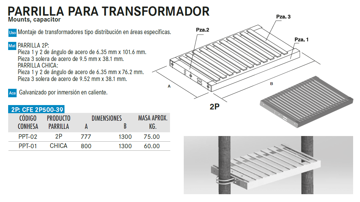 Parrilla 6 x 102 x 800 cms